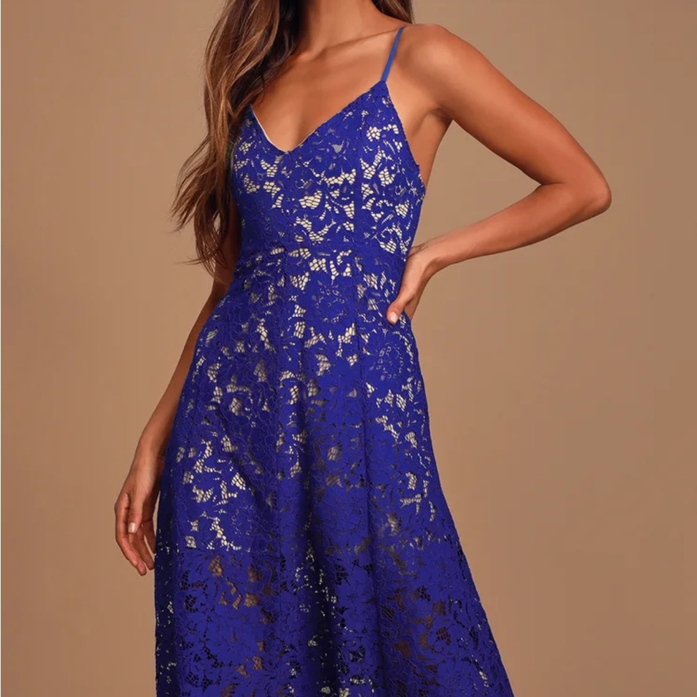 Women’s Lulus One Wish Royal Blue Lace Midi Dress